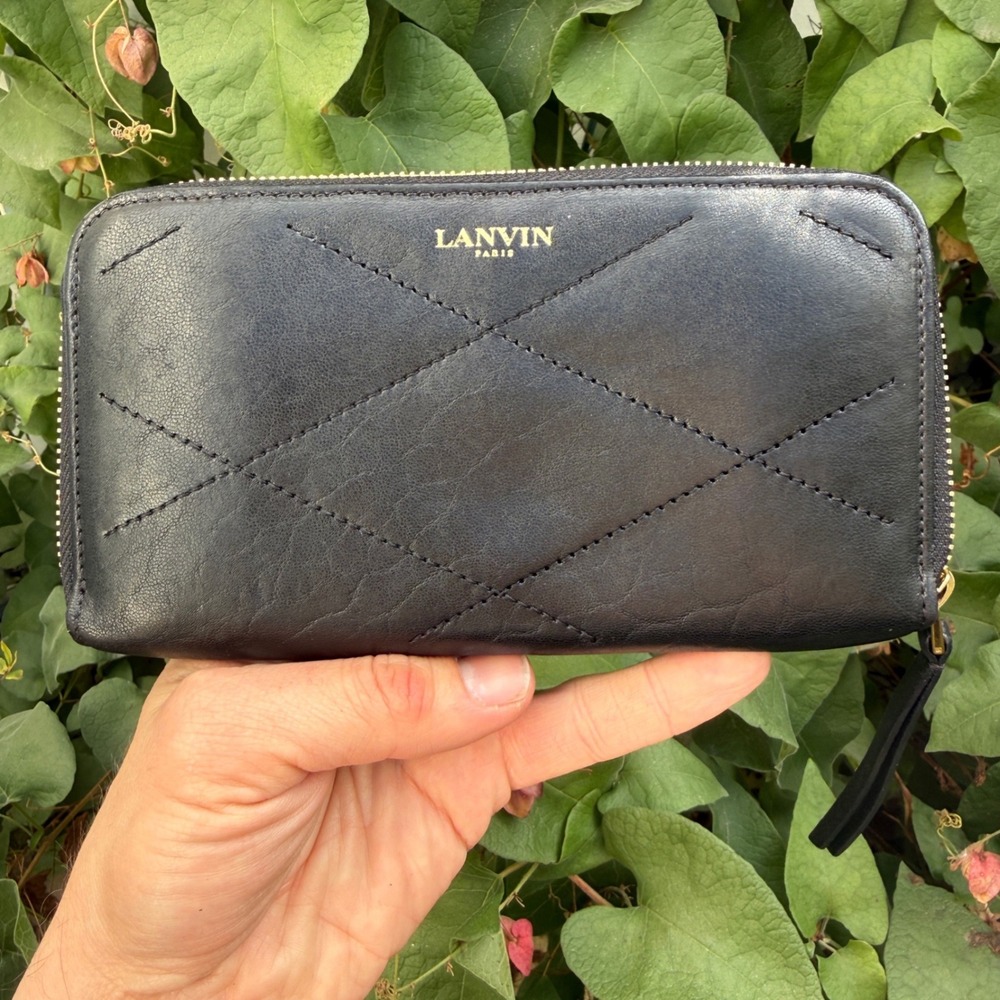 Lanvin‎ Sugar Long Zip-Around Wallet Black Lambskin Quilted Leather NWT